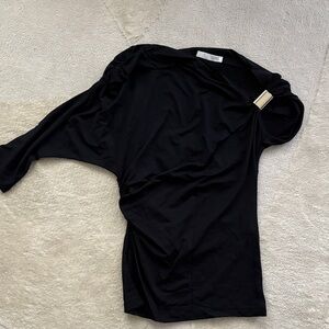 Zara Black Asymmetric Blouse with Gold Accent